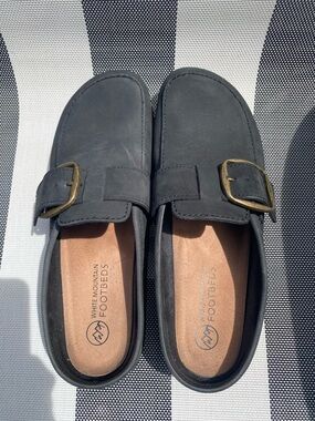 White Mountain Black Slip-On Mule Clogs with Buckle Detail